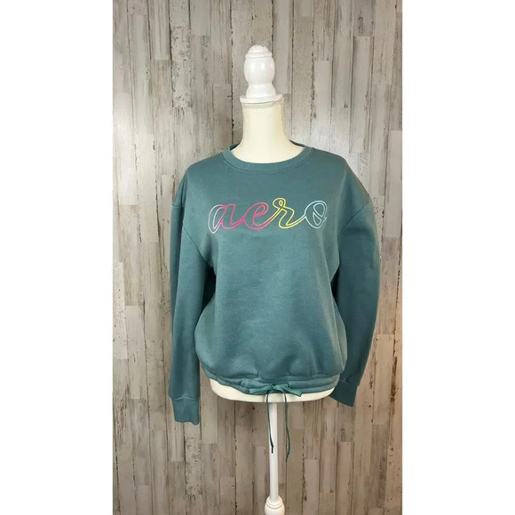 Aeropostale Sport Women's XL Teal Pullover Crewneck Tie‎ Front Sweatshirt - Picture 1 of 6